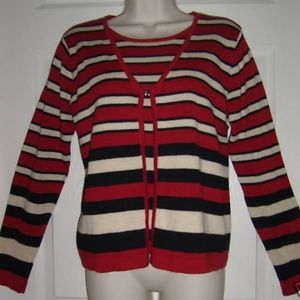 Beautiful striped twinset-like connected sweater